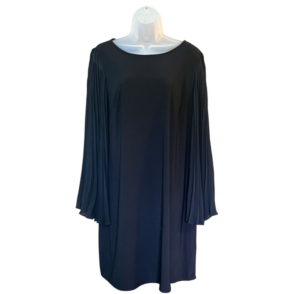 Ivy Road Black Dress Sheer Pleated Bell Sleeves Sz M